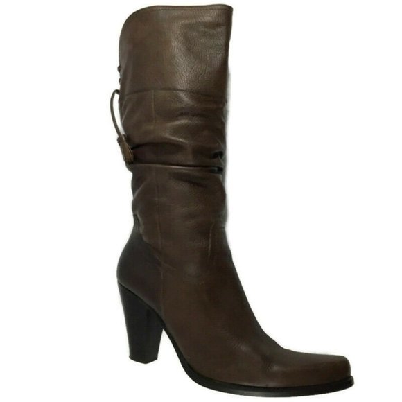 Nine West Shoes - Nine West Galaway Brown Leather Ruched Boots